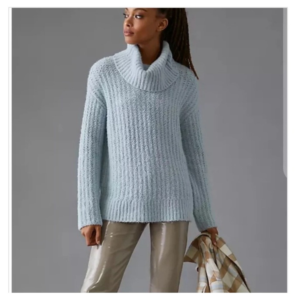 Maeve Anthropologie Blue Cowl Neck Textured Knit Cozy Minimalist Sweater Small